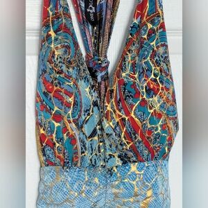 Women's (S/M) Boho Tropical Multicolored Maxi Dress w/ Empire Waist & Racerback